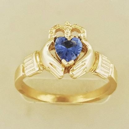 Antique Bronze Claddagh Ring with Birthstone Heart - Le Dragon Argenté