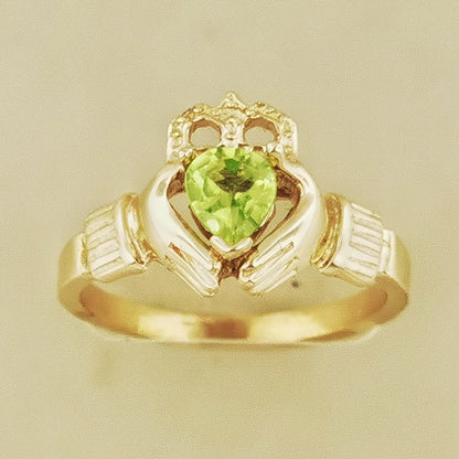 Antique Bronze Claddagh Ring with Gemstone Heart - Le Dragon Argenté