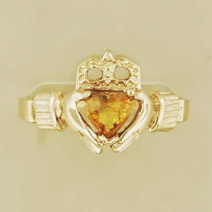Antique Bronze Claddagh Ring with Gemstone Heart - Le Dragon Argenté