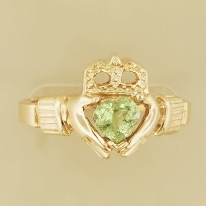 Antique Bronze Claddagh Ring with Gemstone Heart - Le Dragon Argenté