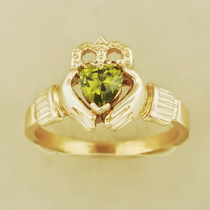 Antique Bronze Claddagh Ring with Birthstone Heart - Le Dragon Argenté