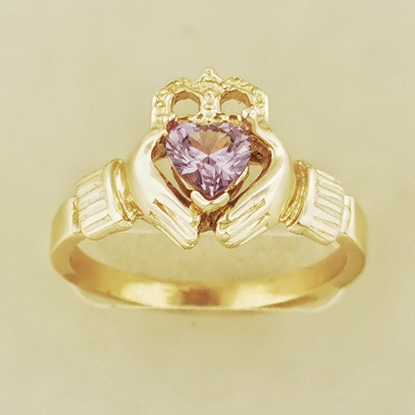 Antique Bronze Claddagh Ring with Birthstone Heart - Le Dragon Argenté