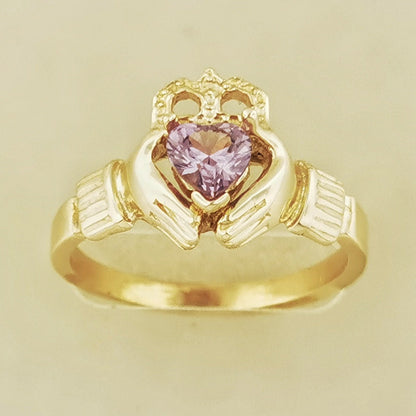 Antique Bronze Claddagh Ring with Birthstone Heart - Le Dragon Argenté
