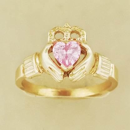 Antique Bronze Claddagh Ring with Birthstone Heart - Le Dragon Argenté