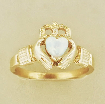Antique Bronze Claddagh Ring with Gemstone Heart - Le Dragon Argenté