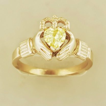 Antique Bronze Claddagh Ring with Birthstone Heart - Le Dragon Argenté