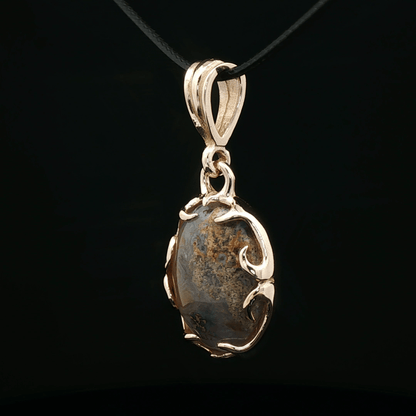 Antique Bronze Gemstone Pendant With Crazy Lace Agate - Le Dragon Argenté - Live Sale - 