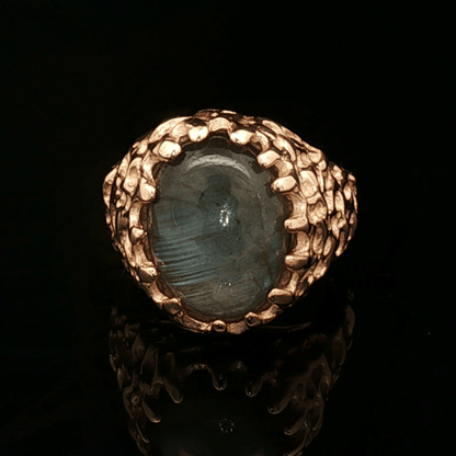Antique Bronze Large Oval Labradorite ring size 9.25 - Le Dragon Argenté - Live Sale - 