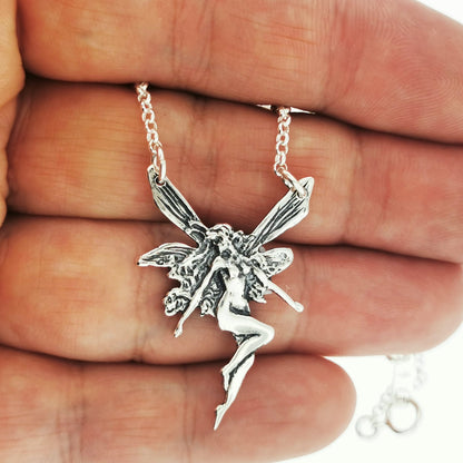 Art Nouveau Fairy Inspired Necklace in Sterling Silver or Antique Bronze - Le Dragon Argenté