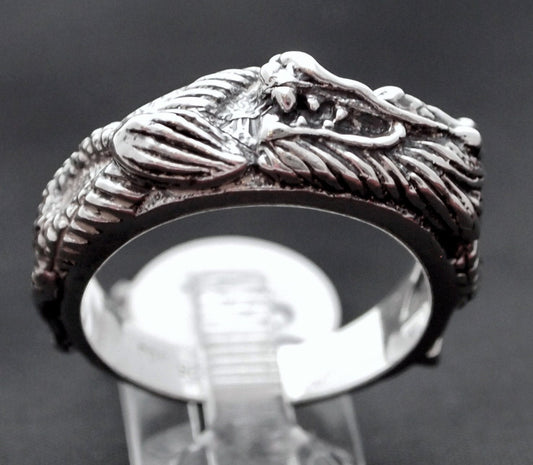 Asian Dragon Band In Sterling Silver or Antique Bronze - Le Dragon Argenté