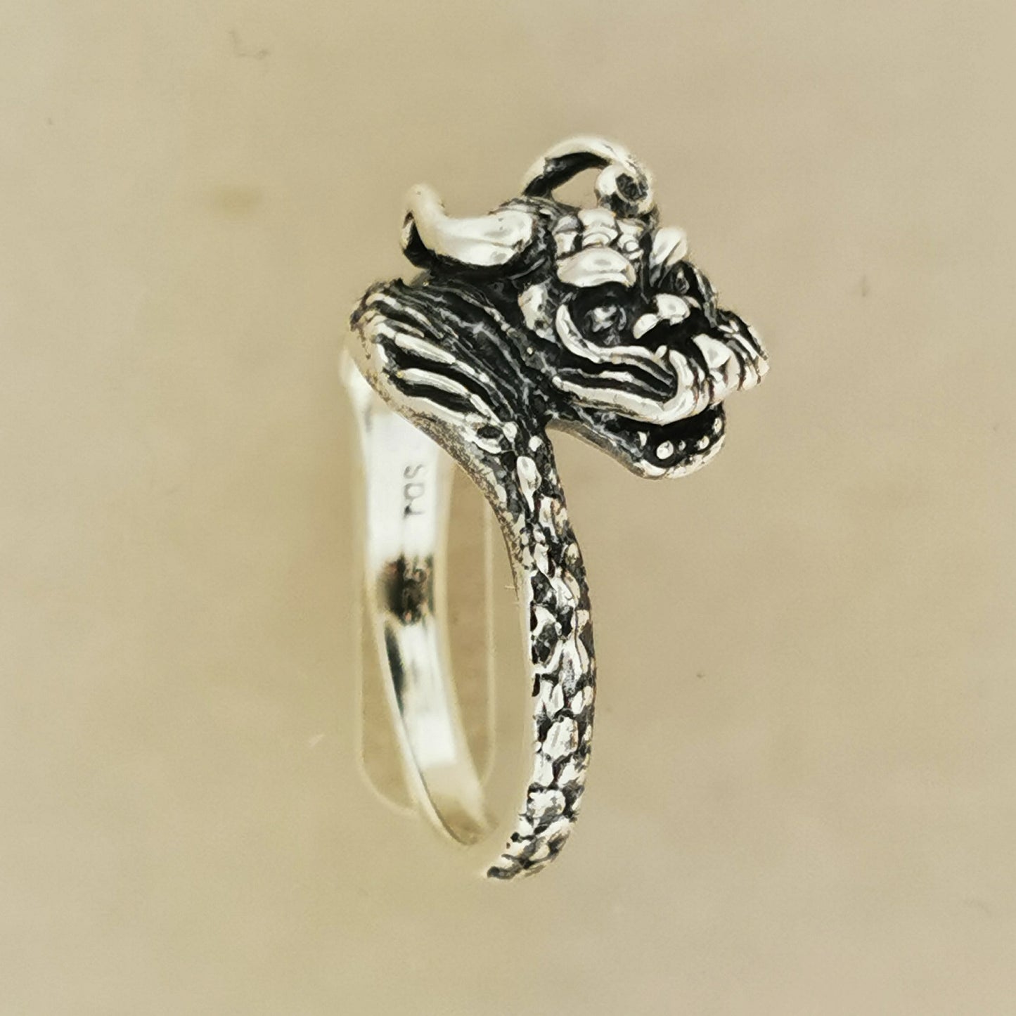 Chinese Dragon Ring in Sterling Silver or Antique Bronze