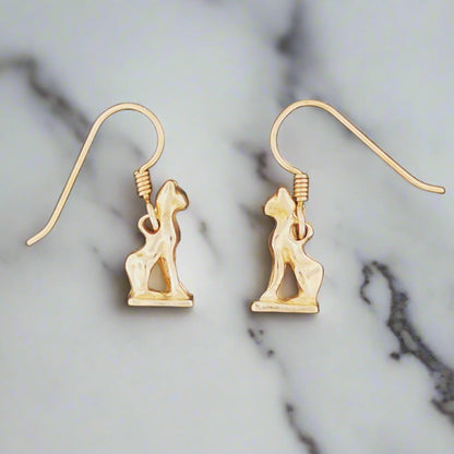 Bastet Cat Charm Earrings in Sterling Silver or Antique Bronze - Le Dragon Argenté