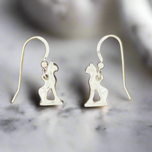 Bastet Cat Charm Earrings in Sterling Silver or Antique Bronze - Le Dragon Argenté