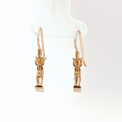 Handcrafted Bastet Cat Charm Earrings in antique bronze by Le Dragon Argenté. Inspired by the Egyptian goddess Bastet, symbol of protection, joy, and feminine strength. These detailed feline earrings are perfect for mythology lovers, cat enthusiasts, and fans of Egyptian-inspired jewelry with spiritual meaning.