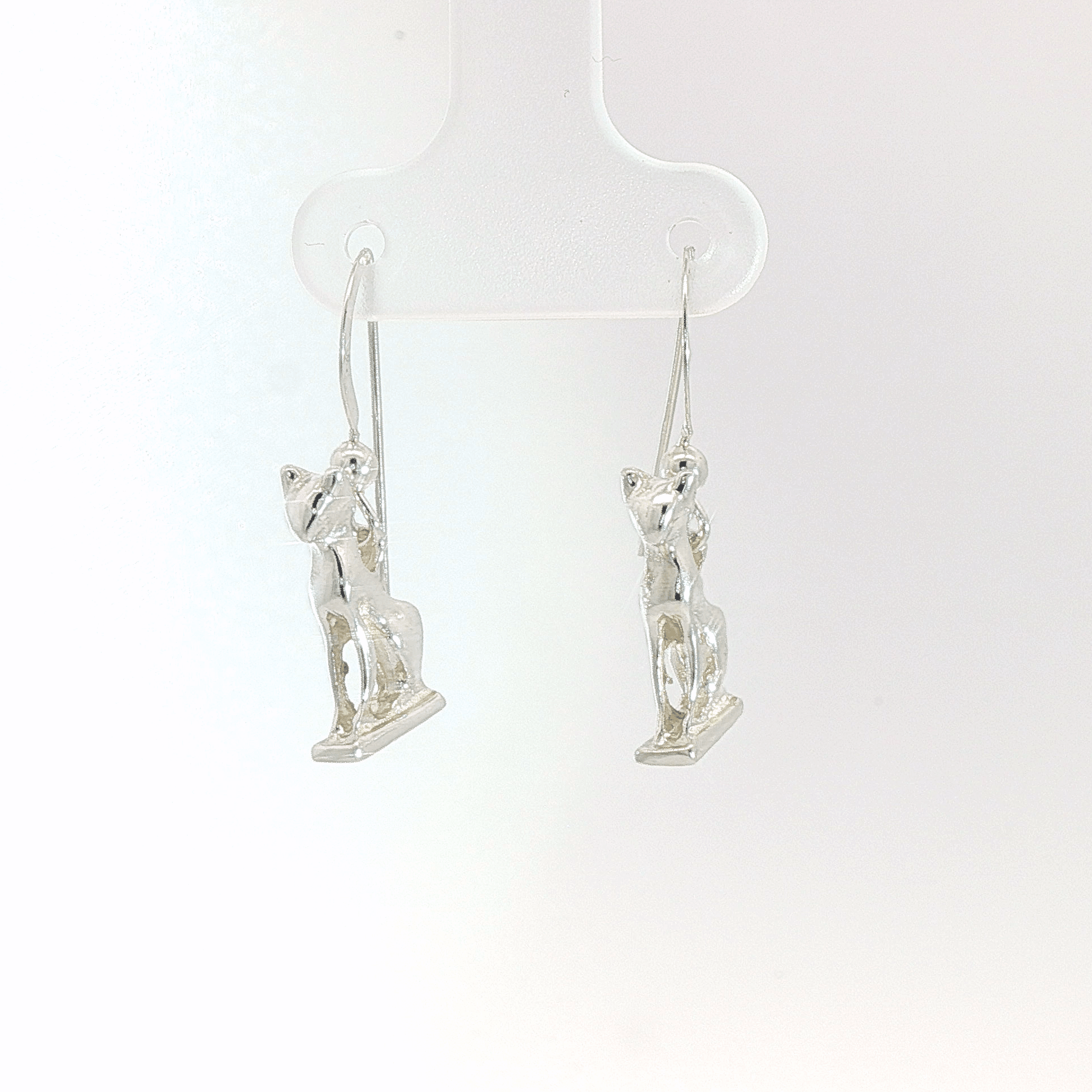 Handcrafted Bastet Cat Charm Earrings in sterling silver, antique bronze, or stainless steel by Le Dragon Argenté. Inspired by the Egyptian goddess Bastet, symbol of protection, joy, and feminine strength. These detailed feline earrings are perfect for mythology lovers, cat enthusiasts, and fans of Egyptian-inspired jewelry with spiritual meaning.