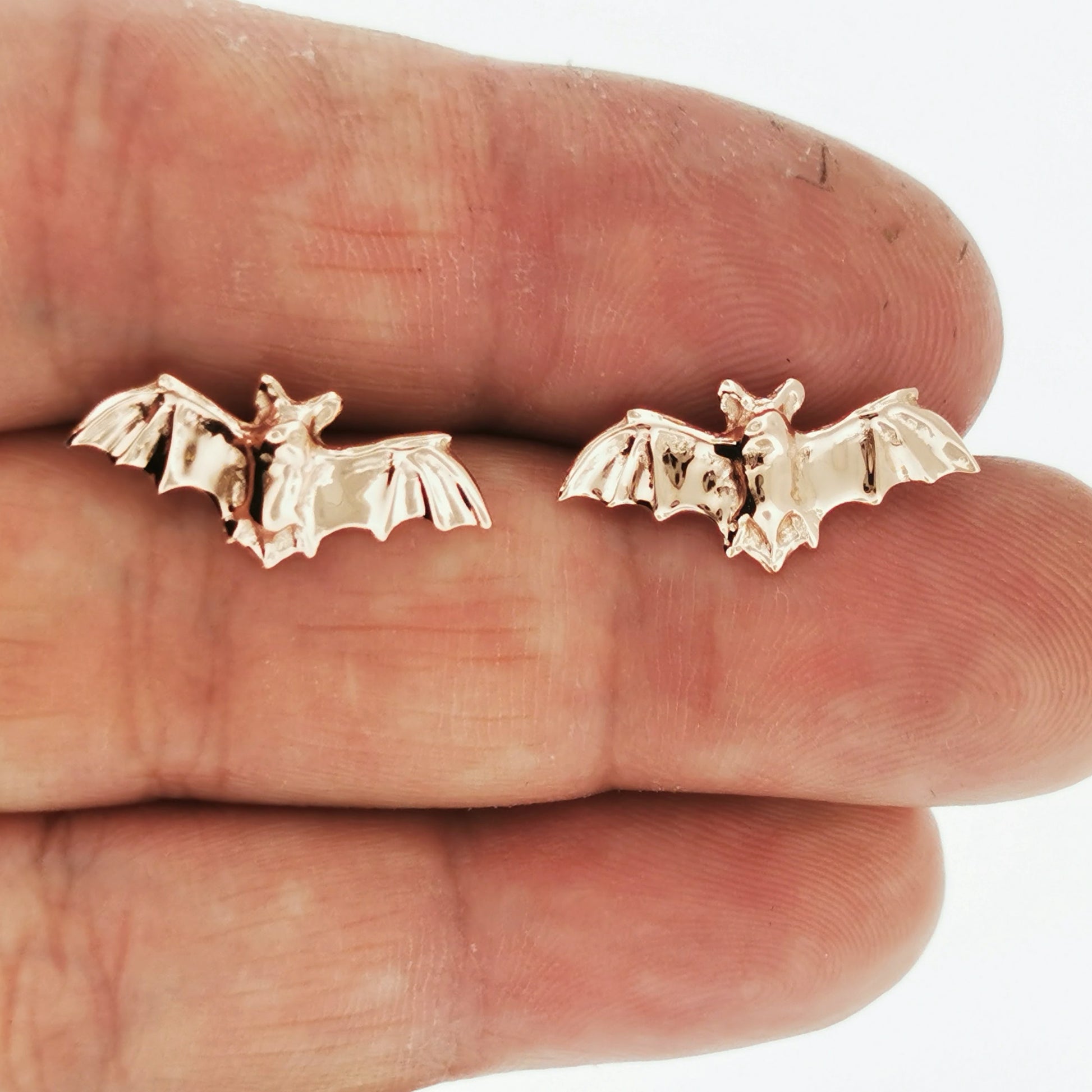 Bat Stud Earrings in Gold Made to Order, Gold Bat Earrings, Gold Bat Jewellery, Gothic Bat Earrings, Gold Animal Stud Earrings, Gold Bat Jewellery, Animal Stud Earrings, Gold Stud Earrings, Bat Lover Gift, Gold Witch Aesthetic, Spooky Gold Earrings