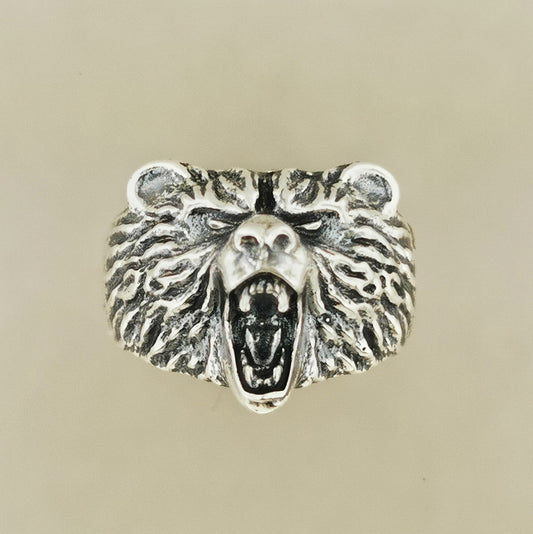 Bear Head Ring in Sterling Silver or Antique Bronze - Le Dragon Argenté