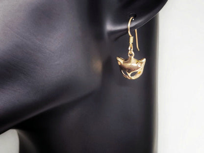 Cat Mask Charm Earrings in Sterling Silver or Antique bronze - Le Dragon Argenté