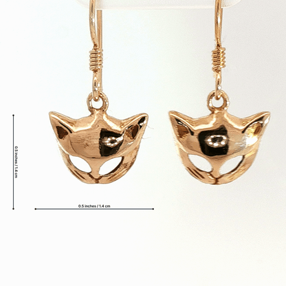 Cat Mask Charm Earrings in Sterling Silver or Antique bronze - Le Dragon Argenté
