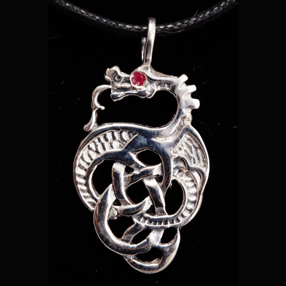 Celtic Dragon Pendant in Sterling Silver with Birthstone Eye - Le Dragon Argenté