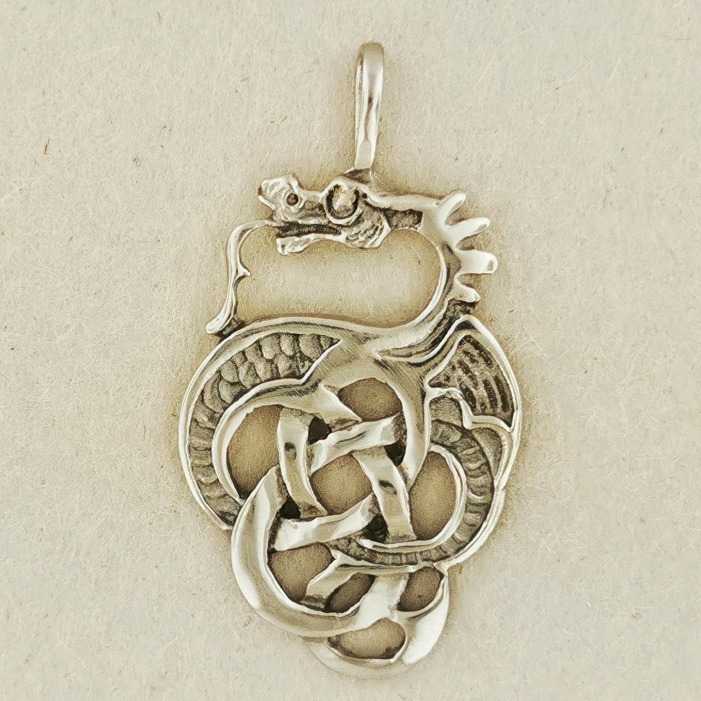 Celtic Knotwork Dragon Pendant in Stainless Steel - Le Dragon Argenté