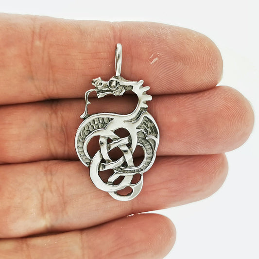 Celtic Knotwork Dragon Pendant in Stainless Steel - Le Dragon Argenté