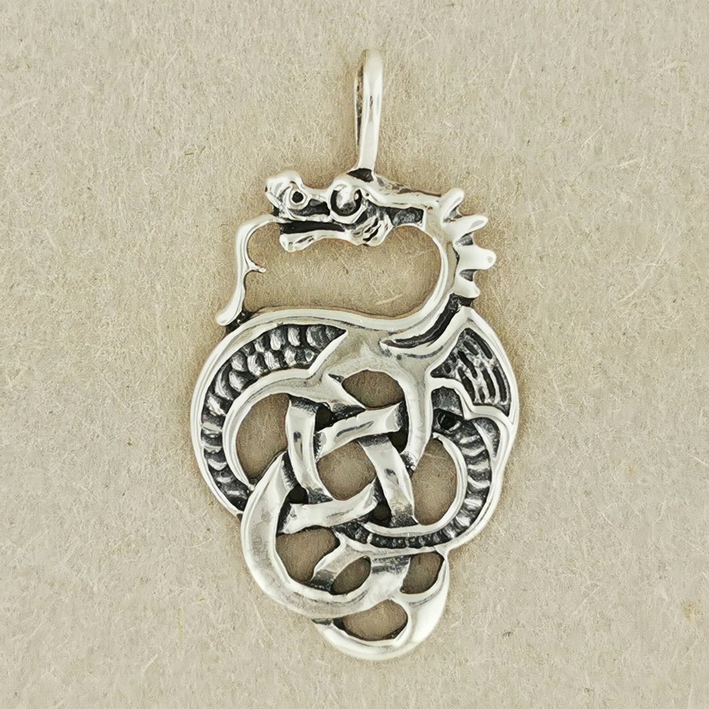 Celtic Knotwork Dragon Pendant in Sterling Silver or Antique Bronze - Le Dragon Argenté