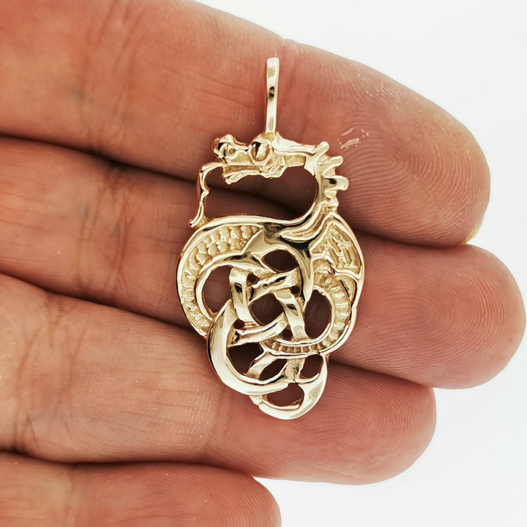 Celtic Knotwork Dragon Pendant in Sterling Silver or Antique Bronze - Le Dragon Argenté