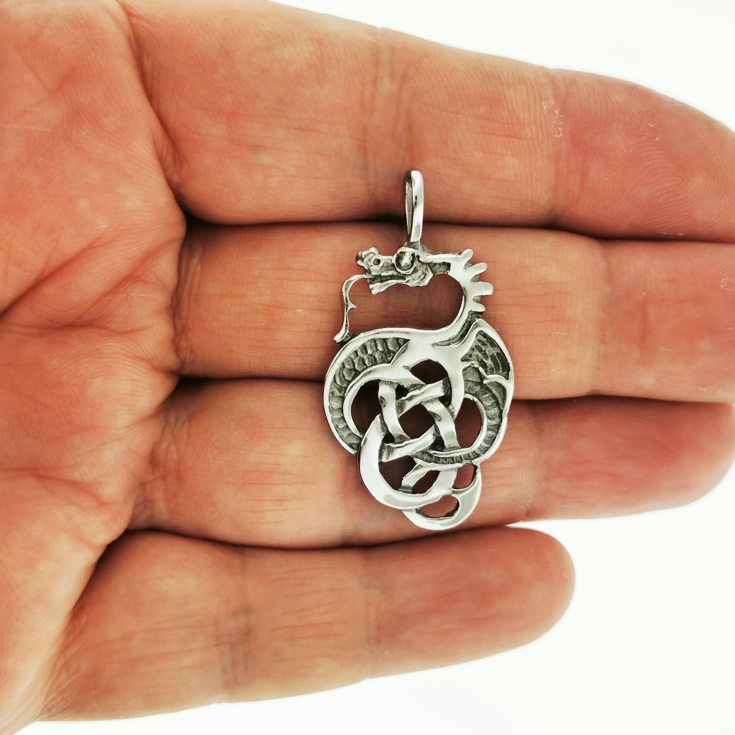 Celtic Knotwork Dragon Pendant in Sterling Silver or Antique Bronze - Le Dragon Argenté