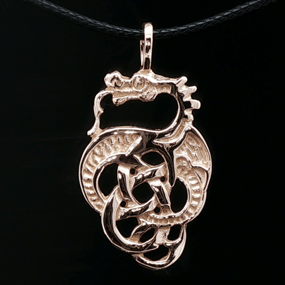 Celtic Knotwork Dragon Pendant in Antique Bronze - Le Dragon Argenté