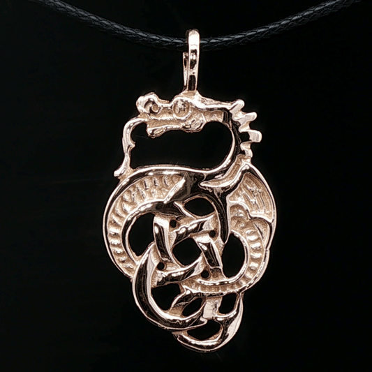 Celtic Knotwork Dragon Pendant in Antique Bronze - Le Dragon Argenté