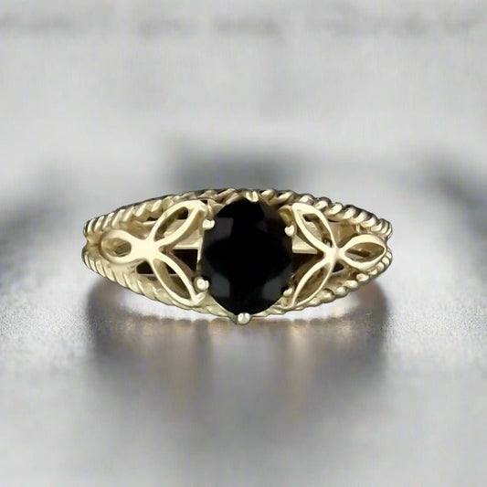 Celtic Knotwork Gemstone Ring in Antique Bronze - Le Dragon Argenté