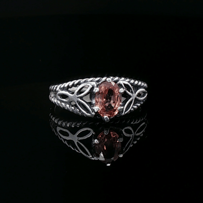Celtic Triquetra Knotwork Gemstone Ring in Pink Zircon and Sterling Silver - Le Dragon Argenté