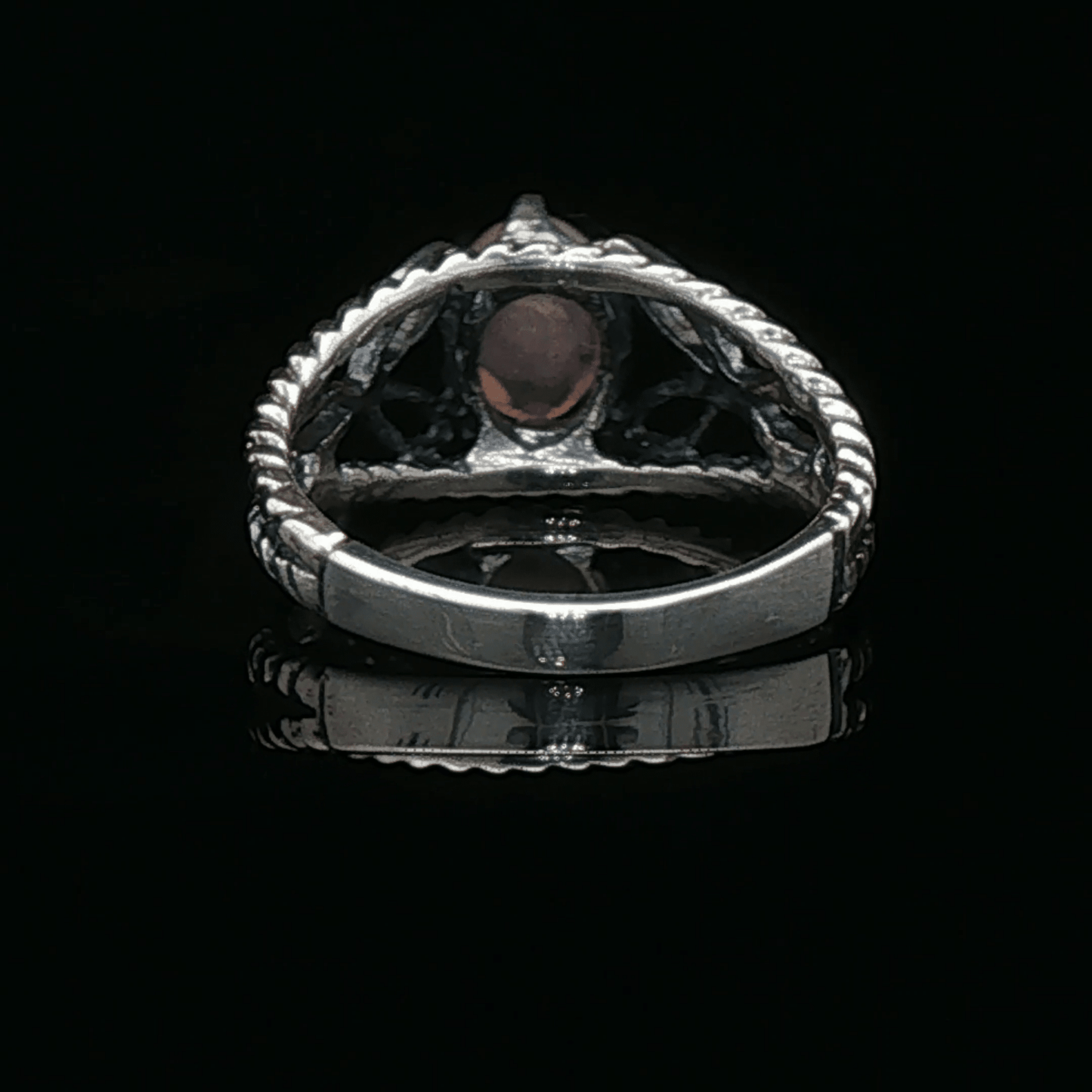 Celtic Triquetra Knotwork Gemstone Ring in Rose Quartz and Sterling Silver - Le Dragon Argenté