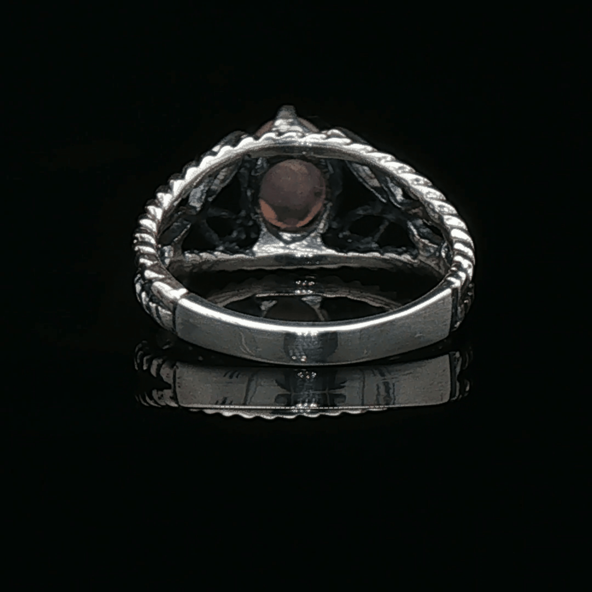 Celtic Triquetra Knotwork Gemstone Ring in Rose Quartz and Sterling Silver - Le Dragon Argenté