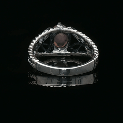 Celtic Triquetra Knotwork Gemstone Ring in Rose Quartz and Sterling Silver - Le Dragon Argenté