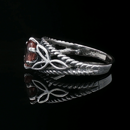 Celtic Triquetra Knotwork Gemstone Ring in Pink Zircon and Sterling Silver - Le Dragon Argenté