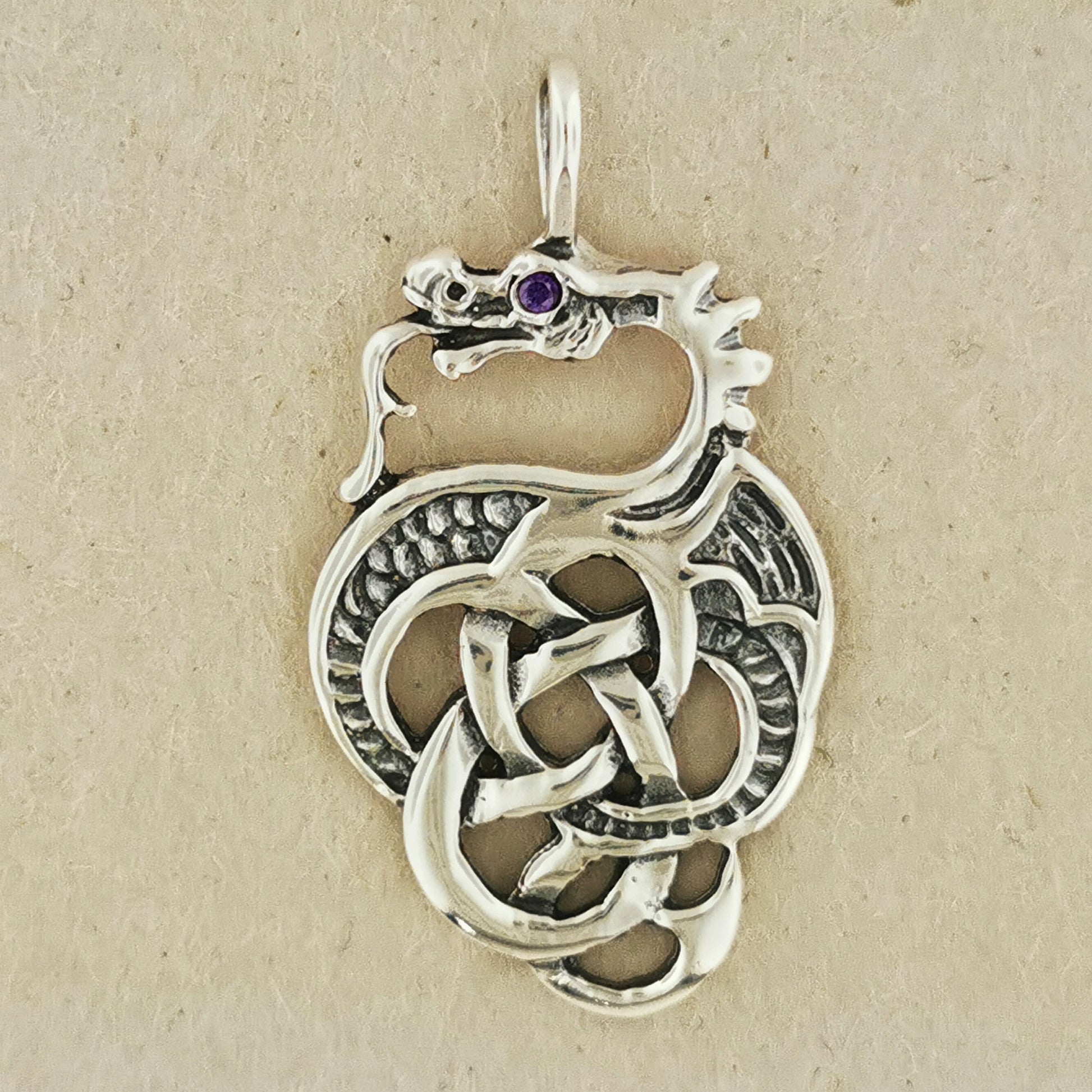 Celtic Dragon Pendant in Sterling Silver with Birthstone Eye, Birthstone Dragon Pendant Necklace, Birthstone Silver Pendant, Silver Dragon Pendant, Celtic Dragon Pendant, Silver Dragon Jewelry, Silver Birthstone Pendant, Sterling Silver Dragon