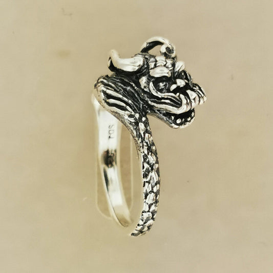 Chinese Dragon Ring in Sterling Silver or Antique Bronze - Le Dragon Argenté