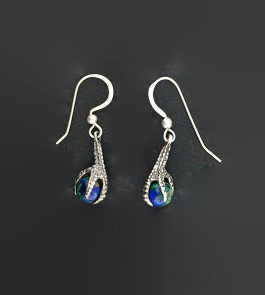 Claw dangle earrings with gemstone bead - Le Dragon Argenté