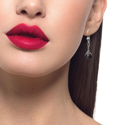 These sterling silver claw dangle earrings feature a gemstone bead and are part of the handmade fantasy jewellery collection by Le Dragon Argenté.