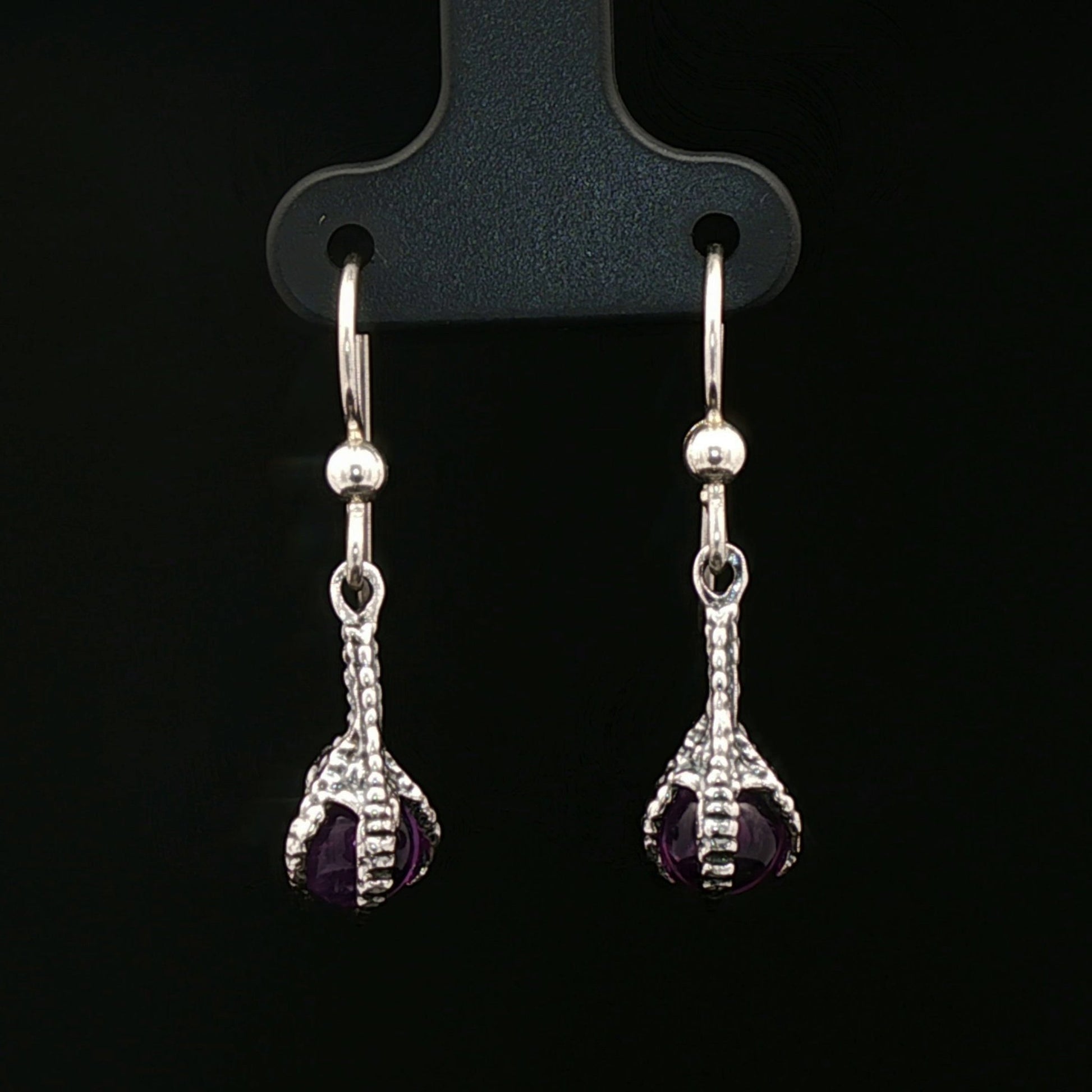 Claw dangle earrings with gemstone bead - Le Dragon Argenté - bronze earrings - dangle earrings - dragon claw earrings