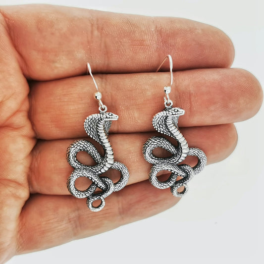 Cobra Earrings in Sterling Silver or Antique Bronze - Le Dragon Argenté