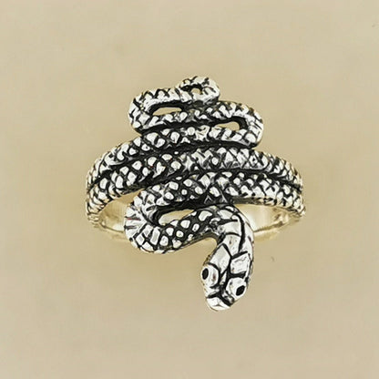 Coiled Snake Ring in Sterling Silver or Antique Bronze - Le Dragon Argenté