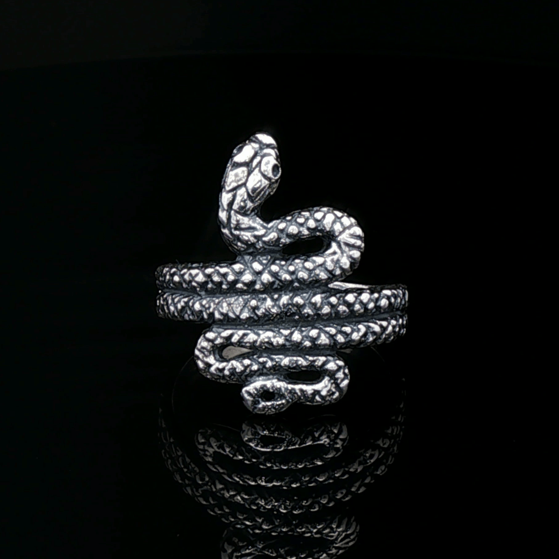 Coiled Snake Ring in Sterling Silver or Antique Bronze - Le Dragon Argenté