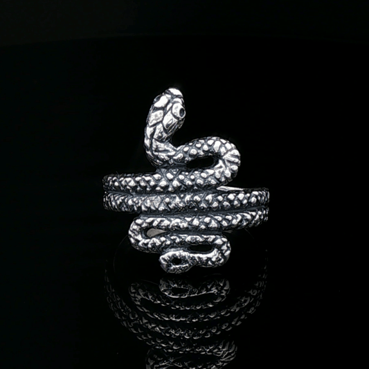 Coiled Snake Ring in Sterling Silver or Antique Bronze - Le Dragon Argenté