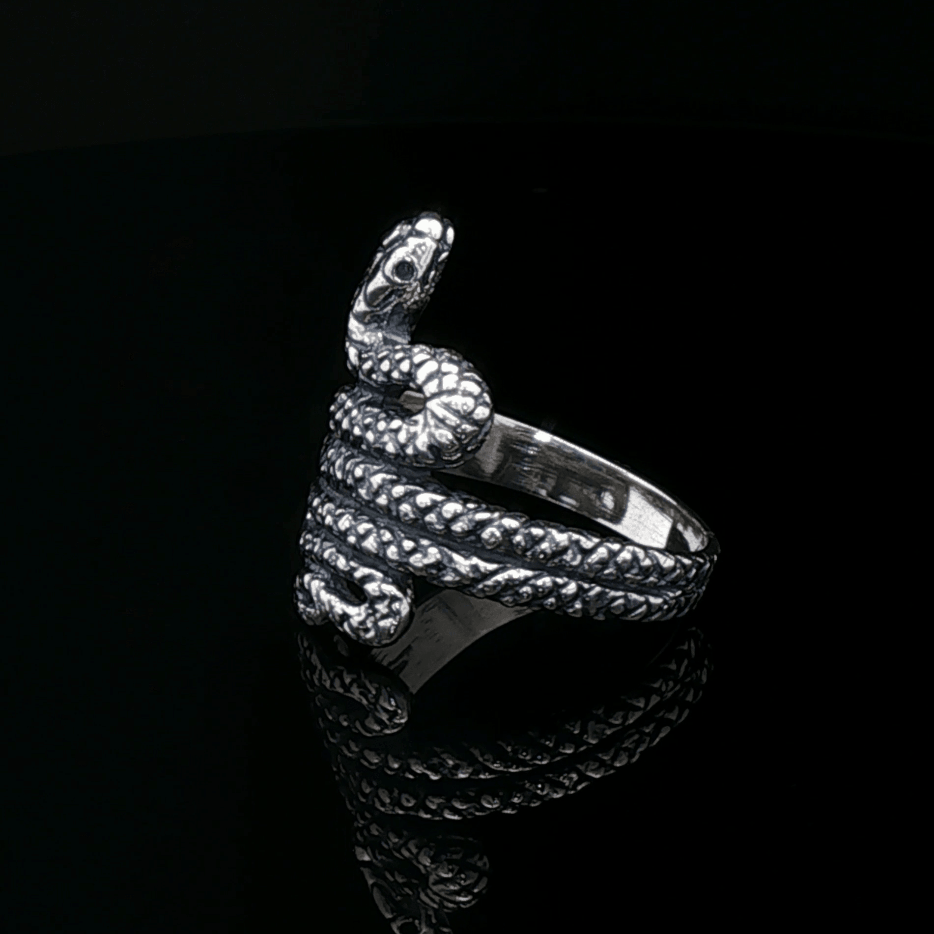 Coiled Snake Ring in Sterling Silver or Antique Bronze - Le Dragon Argenté