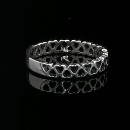 Connected Hearts Band Ring in sterling silver with linked heart design by Le Dragon Argenté