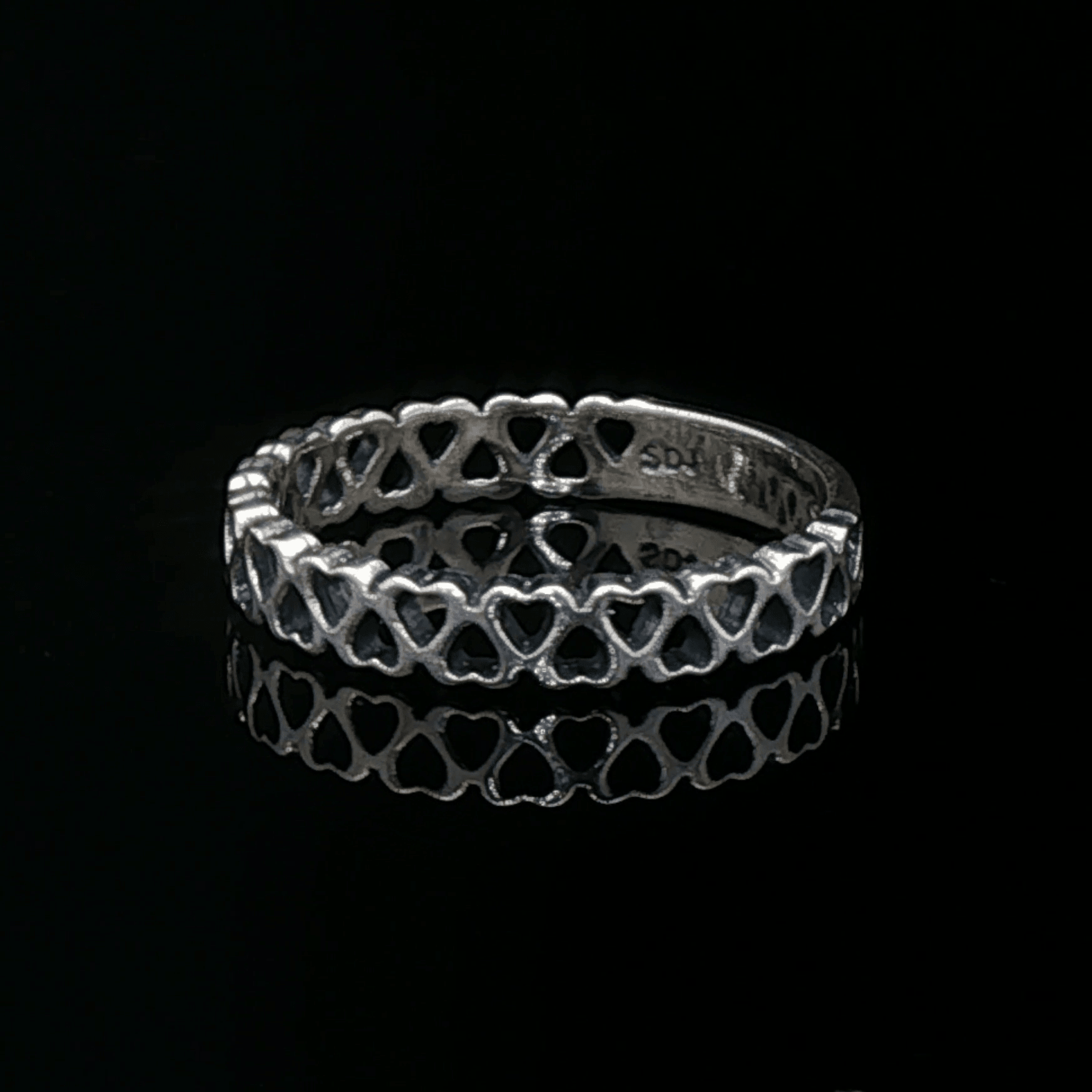 Connected Hearts Band Ring in sterling silver with linked heart design by Le Dragon Argenté