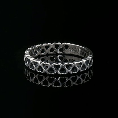 Connected Hearts Band Ring in sterling silver with linked heart design by Le Dragon Argenté